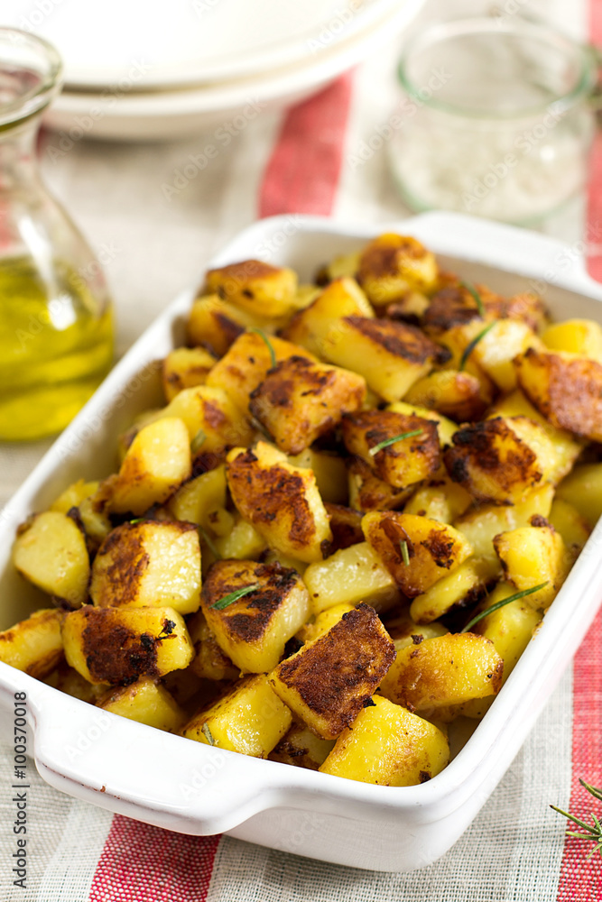 Roasted fried potatoes with garlic, rosemary Roasted fried potatoes with garlic, rosemary
