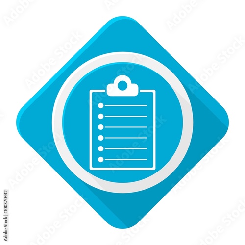 Blue icon clipboard list with long shadow