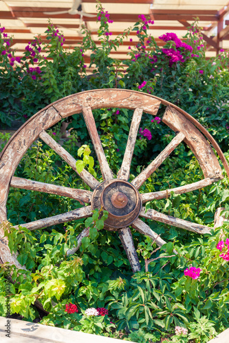 Old broken wagon wheel