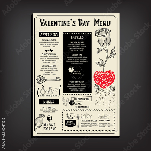 Valentine party invitation restaurant. Food flyer.
