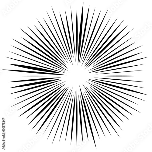 Bursting, radiating lines. Converging, pointed abstract element.
