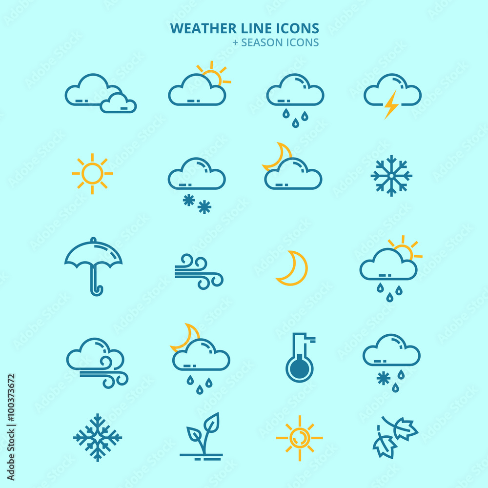 Forecast Weather and Seasonable Icons Set