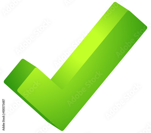 3d Green check mark, tick icon. Vector illustration.