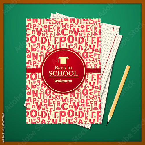 Vector school brochure on schoolboard background