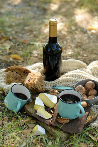 Beautiful picnic composition on the ground in the park