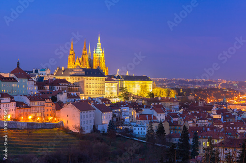 Prague Castle, Hradcany and Little Quarter in old town at night of Prague, Czech Republic 