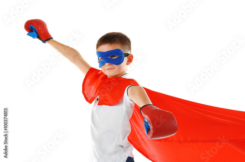 Boy dressed as superhero wi...