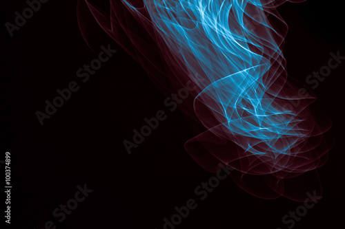 Glowing abstract curved blue and red lines