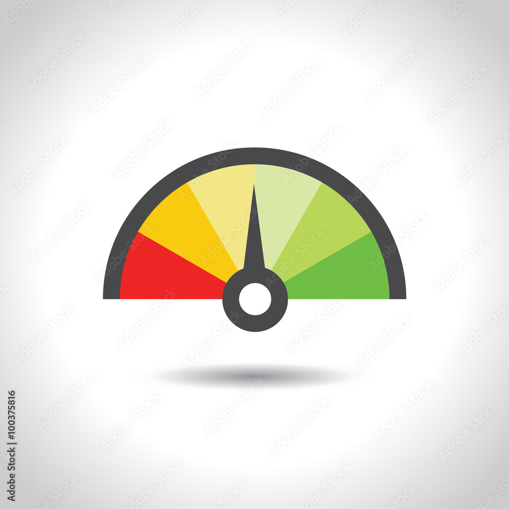 Colorful Info-graphic gauge element. Vector illustration. Speedometer icon or sign with arrow. 