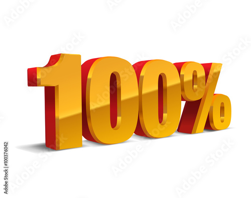 100 percent, 3D object, vector, eps10. Red, golden, yellow sign of sale, quality, original, guarantee, natural