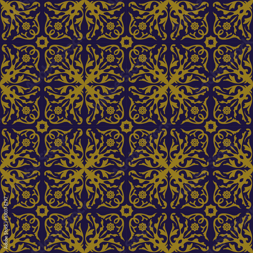 Elegant antique background image of spiral flower vine kaleidoscope pattern. 