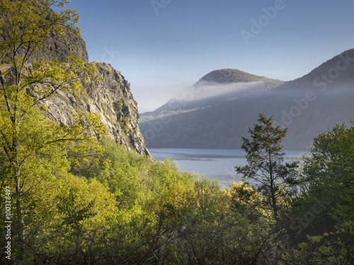 Hudson River Dawn: View of the Hudson River with Storm King Mountain on the left and Sugarloaf Hill in the distance