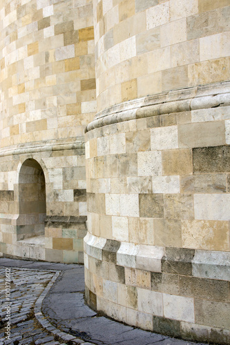 Detail of beautiful towers of the 19th century cathedral in Pecs, southern part of Hungary.