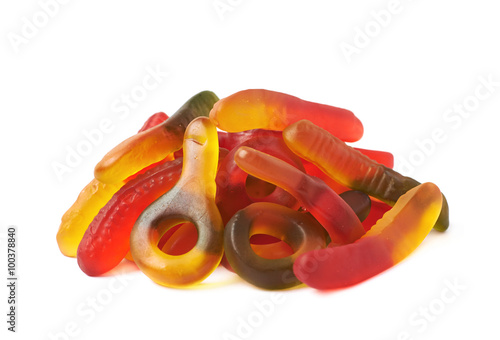 Pile of gelatin based candies isolated