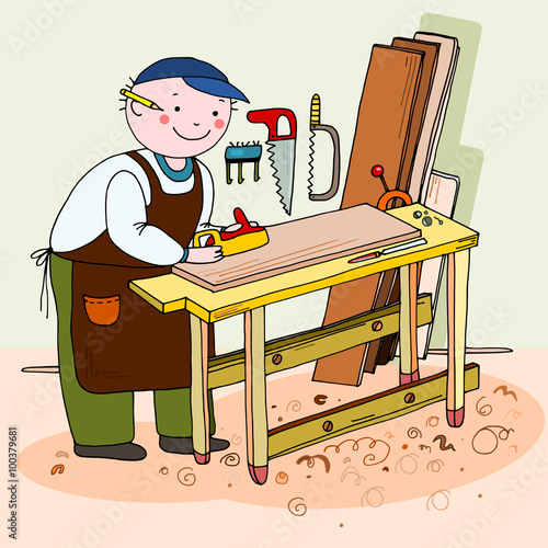 Carpenter, cabinetmaker, hand drawn vector illustration