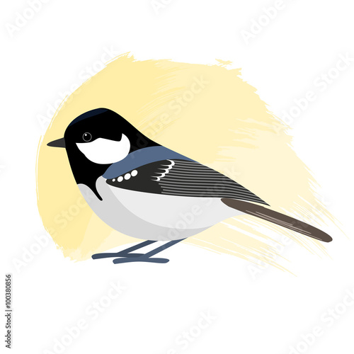 Coal Tit, with yellow background, vector illustration