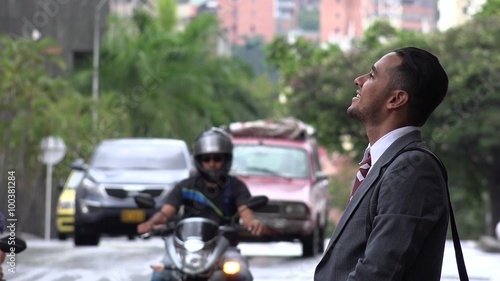 Wallpaper Mural Happy Man in Rainy Weather Torontodigital.ca