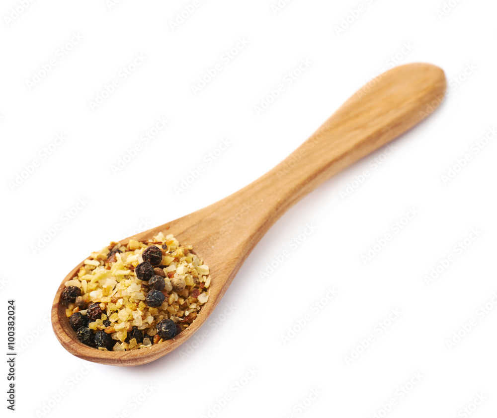 Spoon of garlic and pepper seasoning Spoon of garlic and pepper seasoning