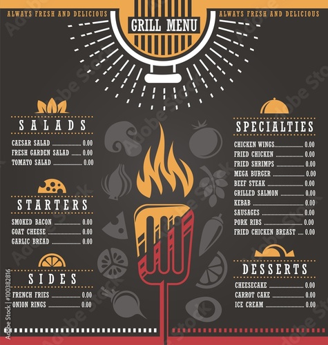 Grill menu restaurant template