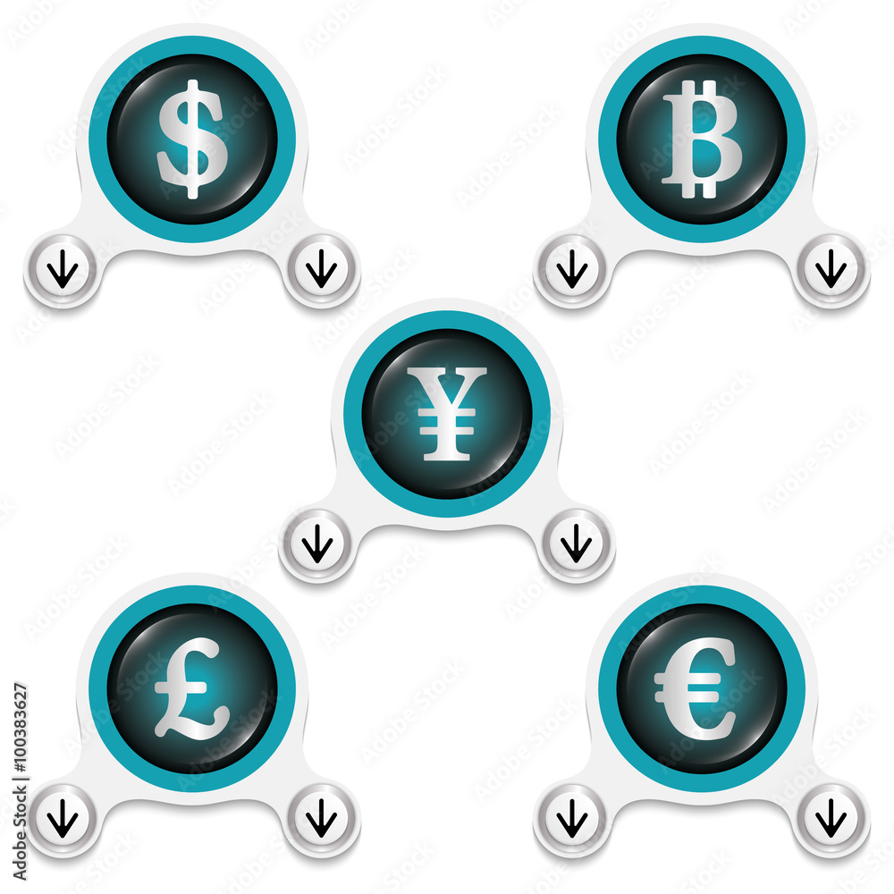 White abstract icons and silver currencies symbols White abstract icons and silver currencies symbols