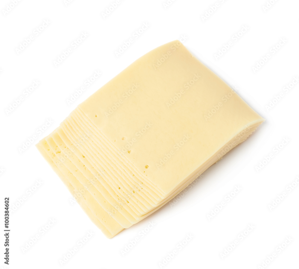 Stack of multiple cheese slices isolated