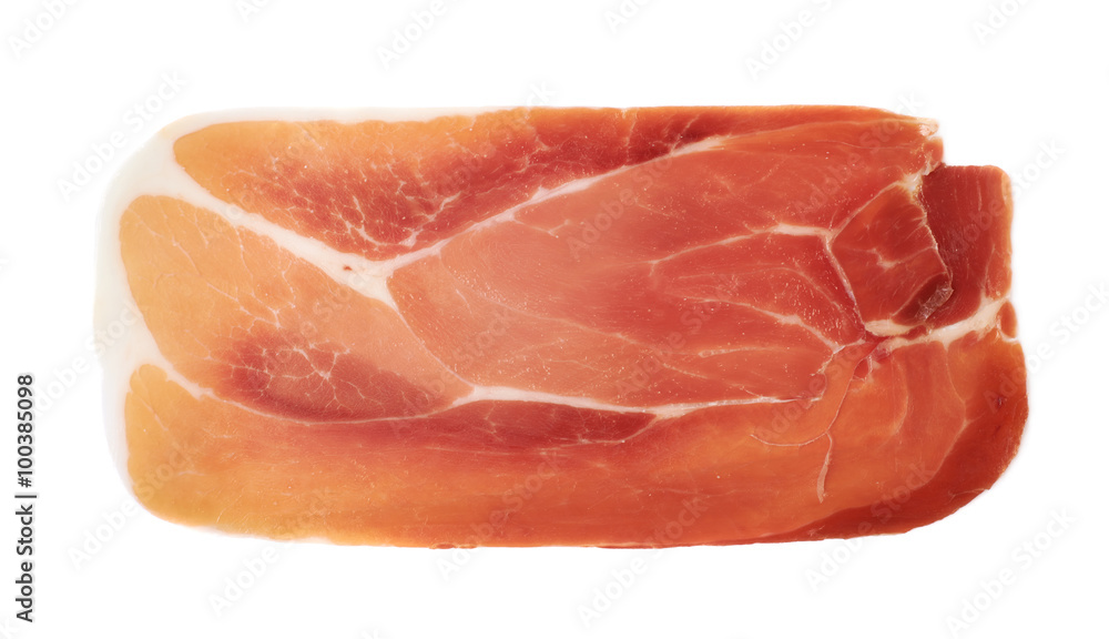 Slice of a prosciutto ham isolated