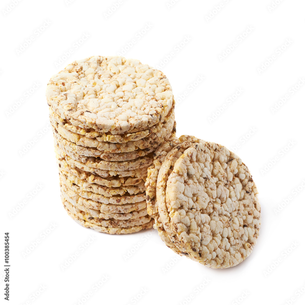 Pile of diet rice crackers isolated