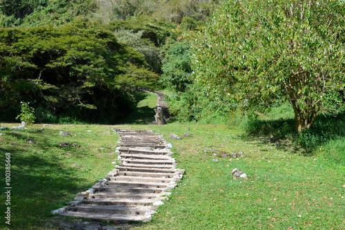 Steps leading to the pyramids of the archaeological site of Chinkultic in Chiapas, Mexico photo