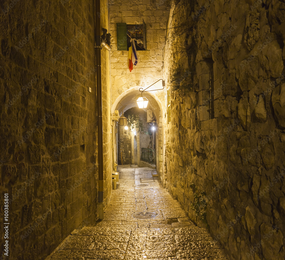 Fototapeta premium Old town streets at night. Jerusalem, Israel.