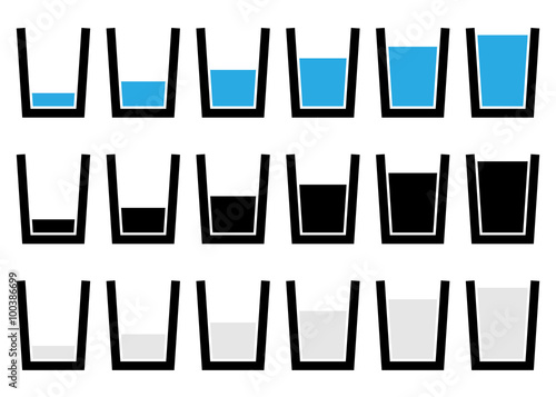 Water glass symbols, pictograms - Empty, half, full glass of wat
