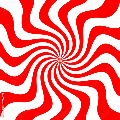 Red white swirl abstract vortex background. Peppermint candy pattern texture. Vector illustration