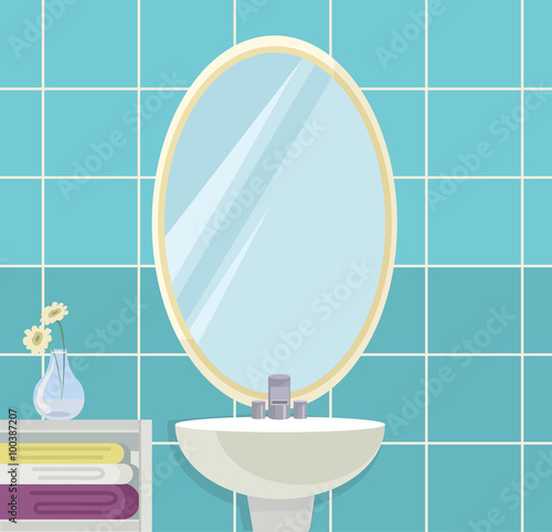 Interior of bathroom. Vector flat line illustration