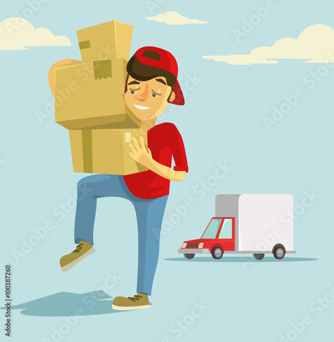 Postal delivery courier. Vector flat illustration