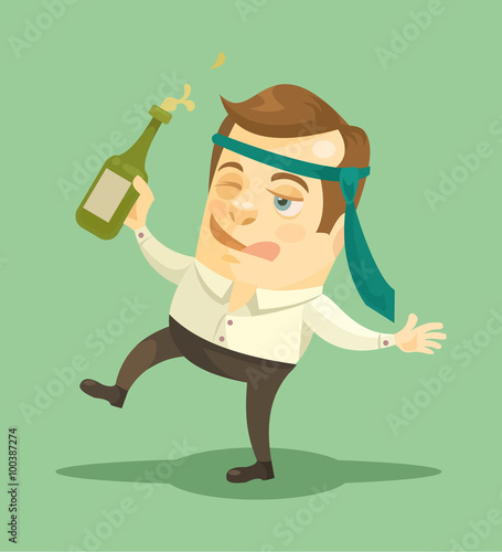 Drunk businessman. Vector flat illustration