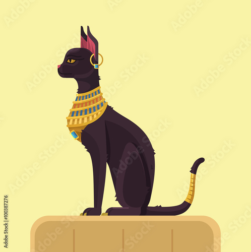 Egypt cat. Vector flat illustration
