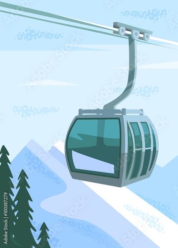 Ski lift. Vector flat illustration