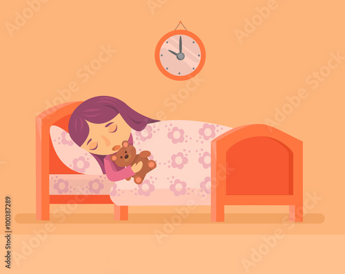 Sleeping baby girl. Vector flat illustration