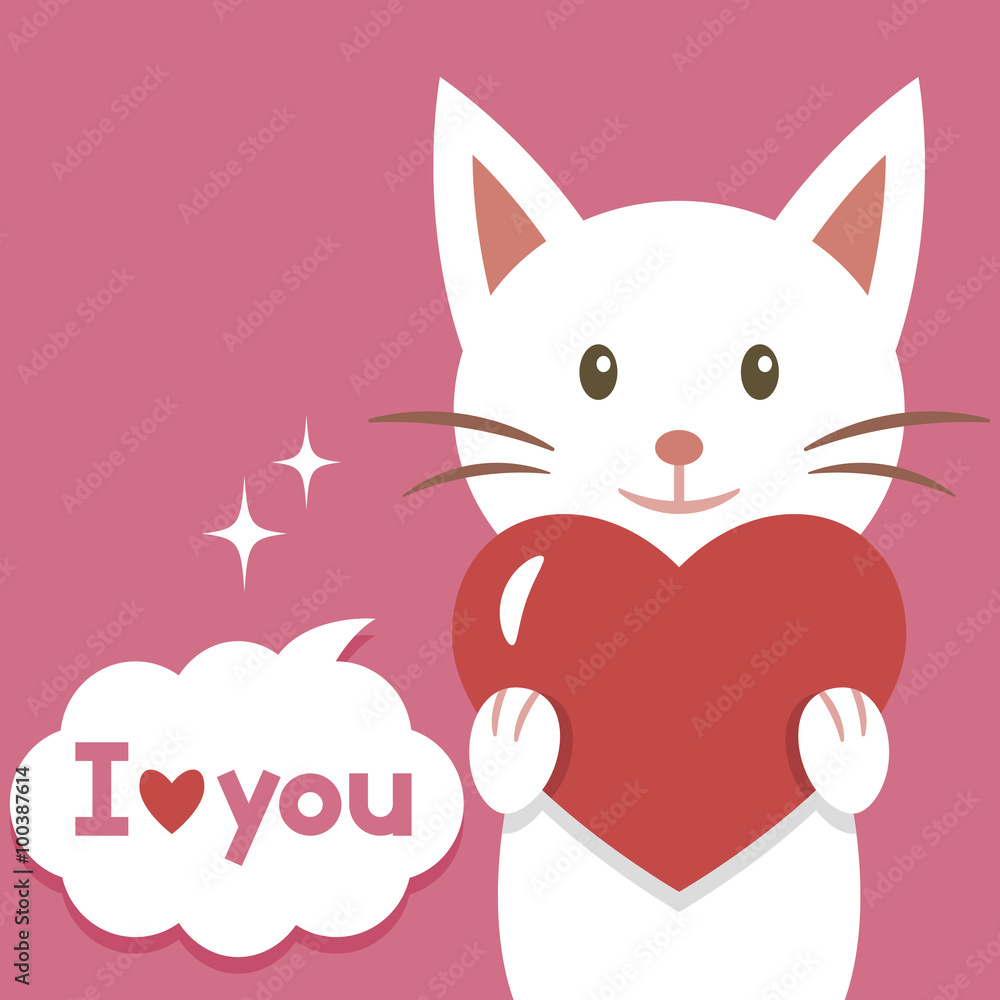 White cat with a heart White cat with a heart