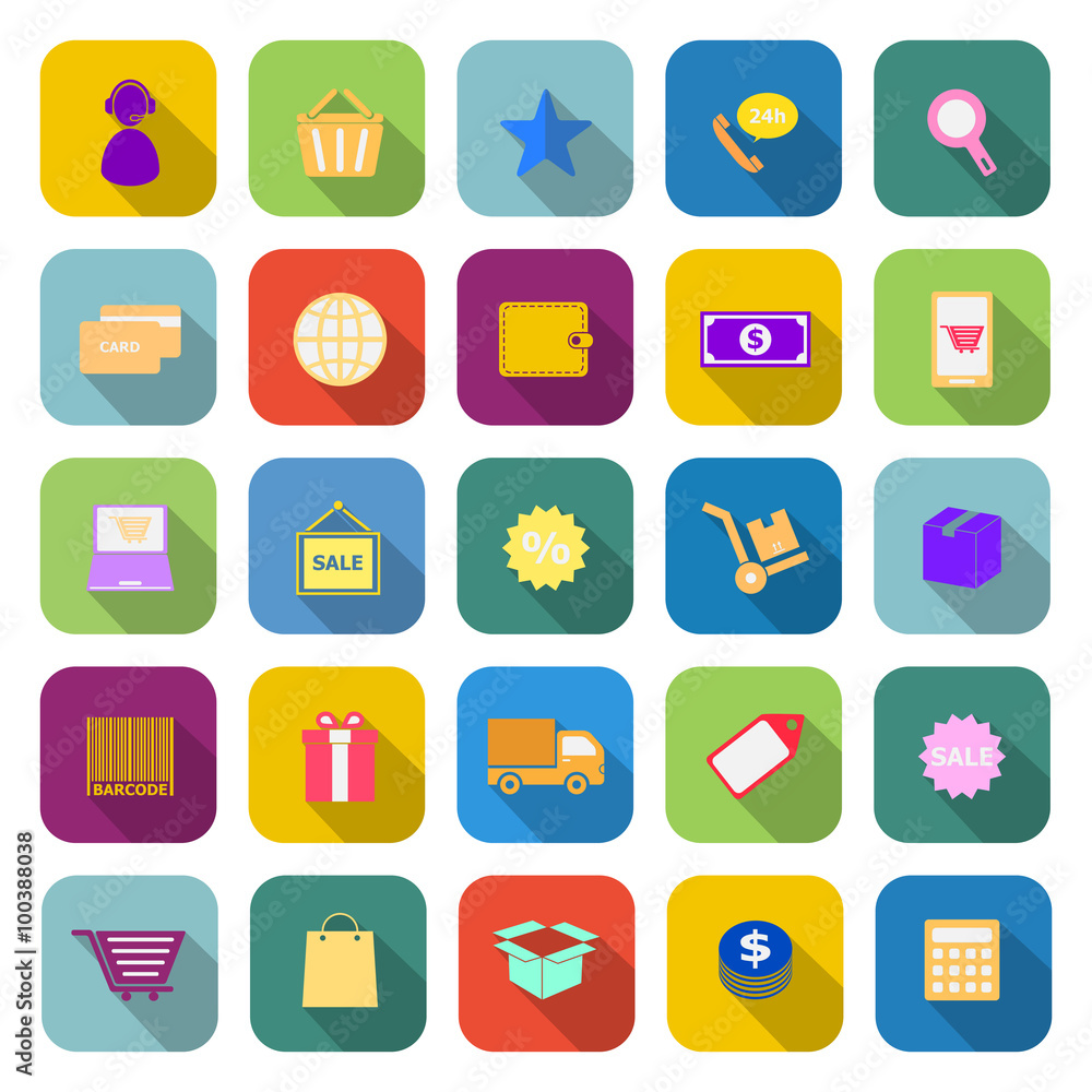 E-commerce color icons with long shadow E-commerce color icons with long shadow