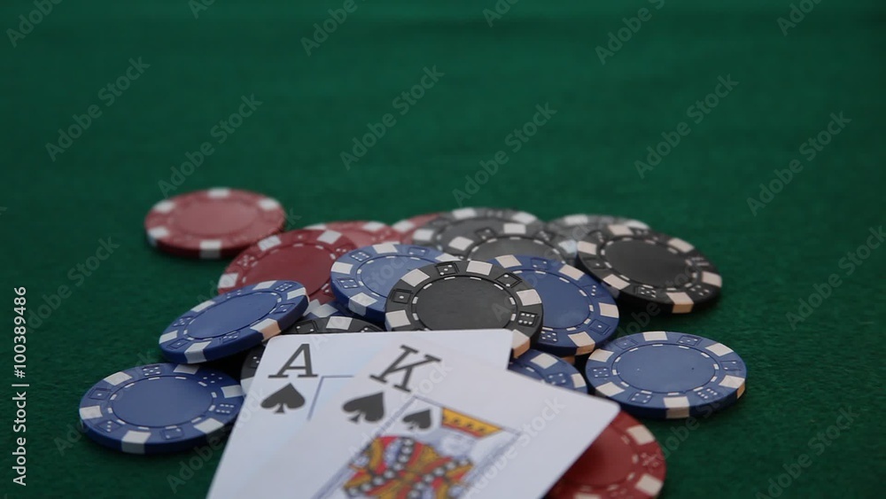 Ace and King placed on poker chips. Ace and King placed on poker chips.