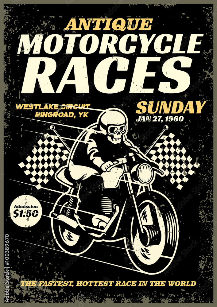 Fototapeta premium motorcycle race poster in grunge textured style