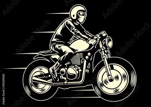 man ride a classic custom motorcycle