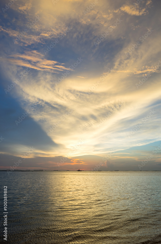 Sea and sunset sky