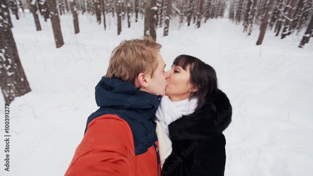 Happy couple taking selfie in slowmotion Happy couple taking selfie in slowmotion