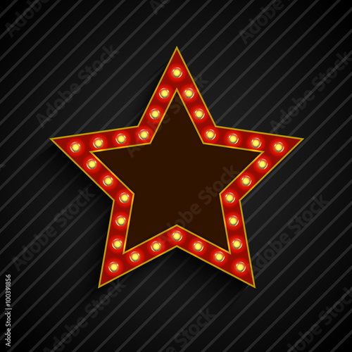 Lighting bulb banner star sign on the on black background