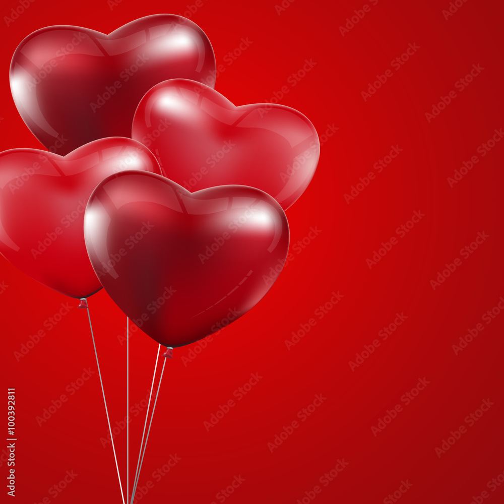 Happy Valentines Day, Red heart  balloons  colorful illustration