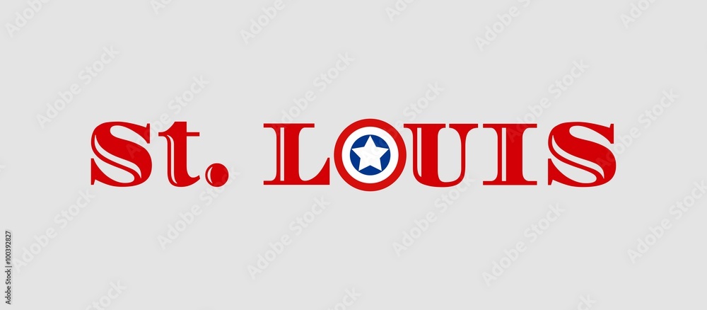 St. Louis city name with flag colors styled letter O St. Louis city name with flag colors styled letter O