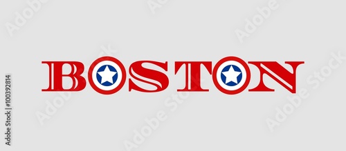 Boston city name with flag colors styled letter O