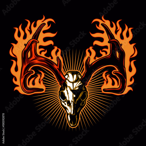 Deer skull on fire.