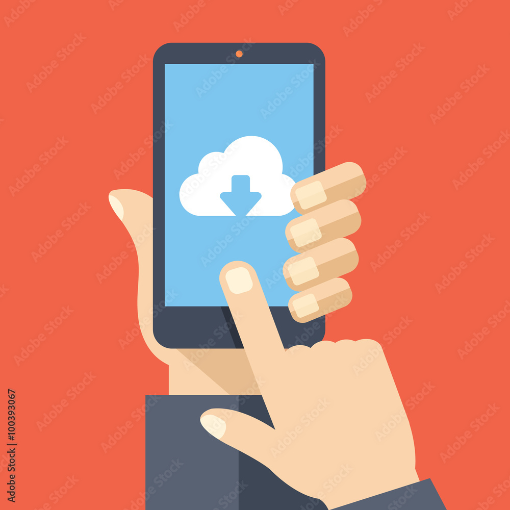 Cloud storage app on smartphone screen. Vector illustration Cloud storage app on smartphone screen. Vector illustration